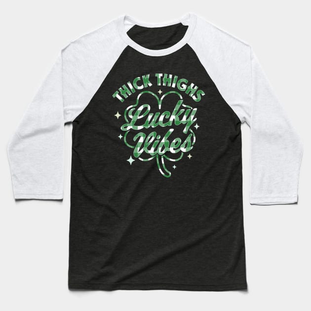 Thick Thighs Lucky Vibes Buffalo Plaid Saint Patrick's Day Baseball T-Shirt by OrangeMonkeyArt